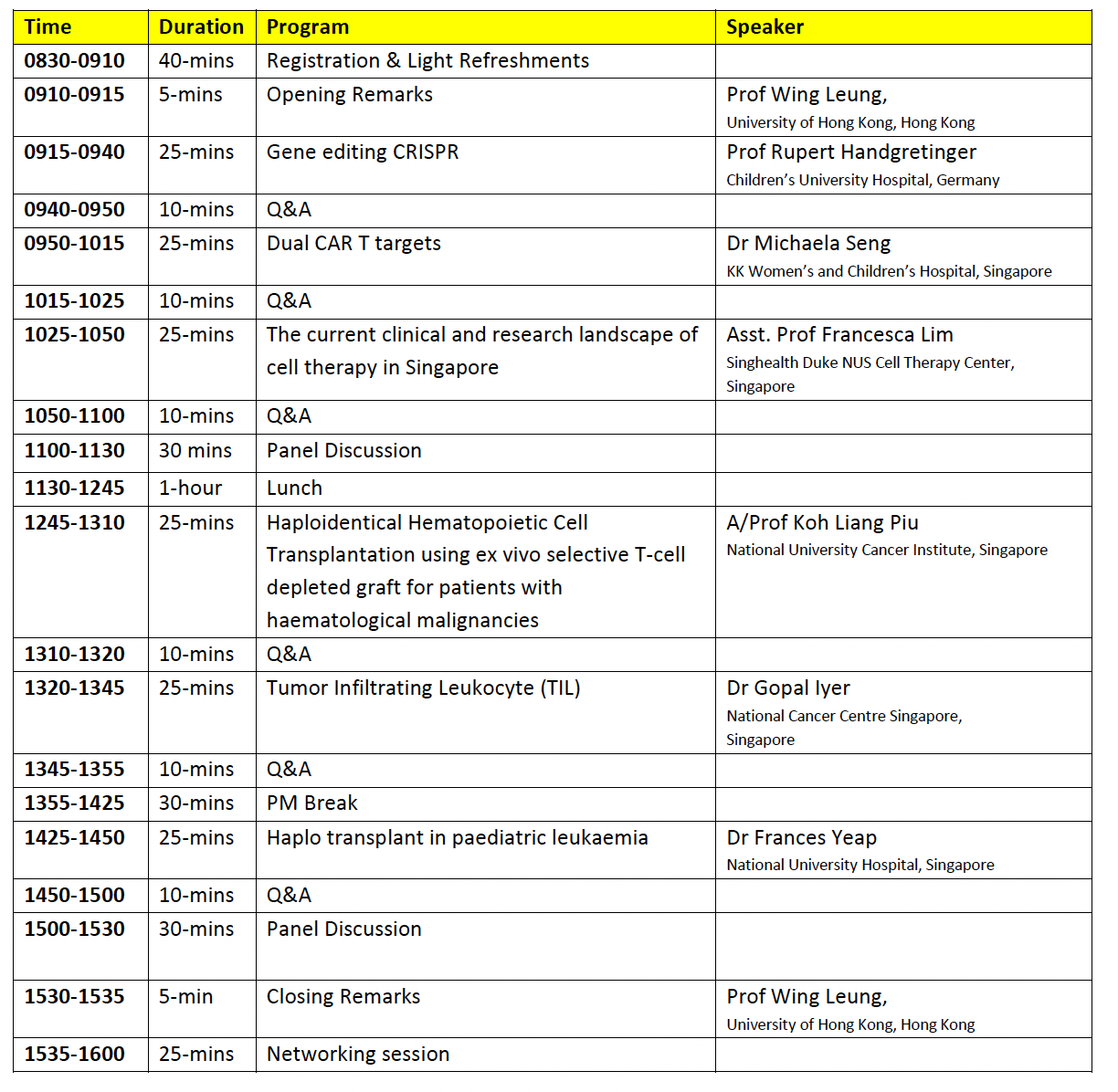 CGT Programme Schedule